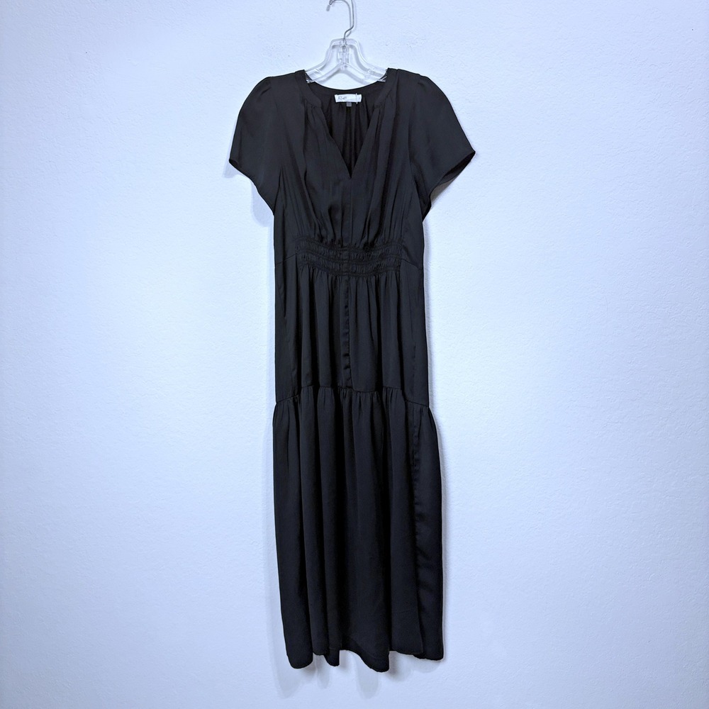 Rielle V-Neck Smocked Waist Tiered Maxi Dress Black Women L